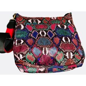 Snakeskin Shoulder Bag Bright Multi Colors 11” x 11” x 3” Adjust Shoulder Strap